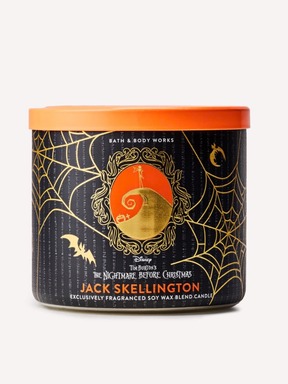 “New”Bath & Body Works Jack Skellington 3-Wick Candle-Pumpkin & Vanilla